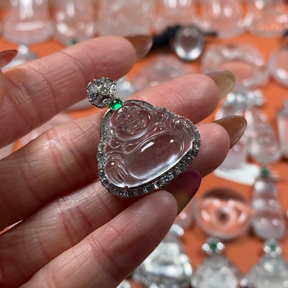 石英质玉银S925镶嵌颈饰黑钢佛公