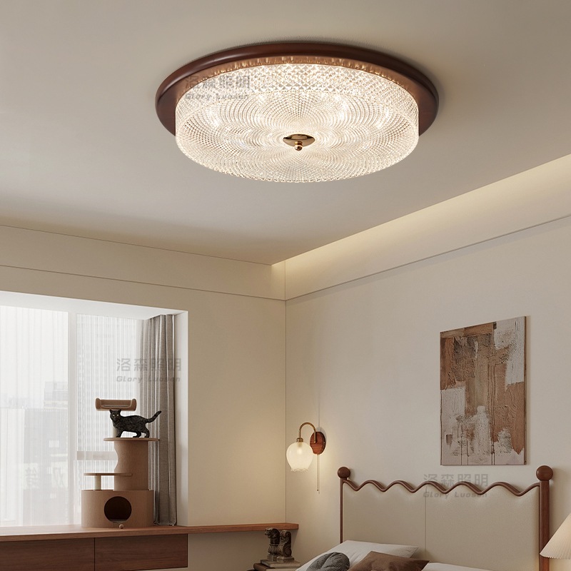 中古风卧室吸顶灯胡桃木复古全光谱护眼书房灯简约轻奢儿童房间灯