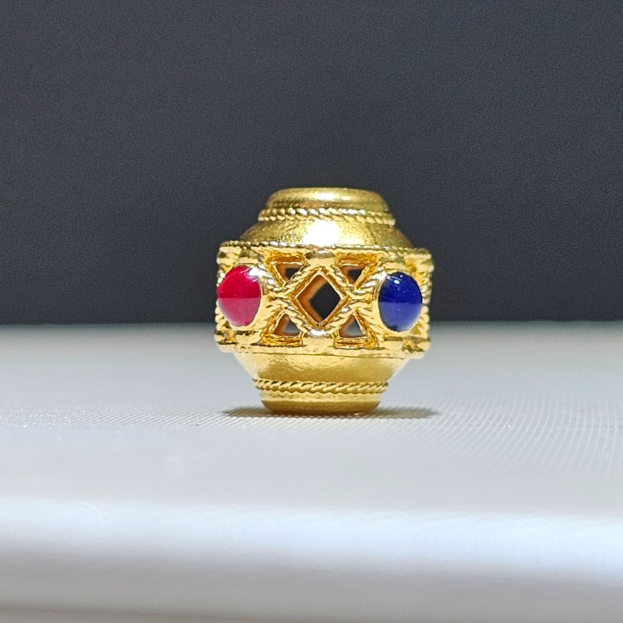 明牌珠宝楼哥甄选足金999 红蓝珐琅彩花丝珠 多样性发货