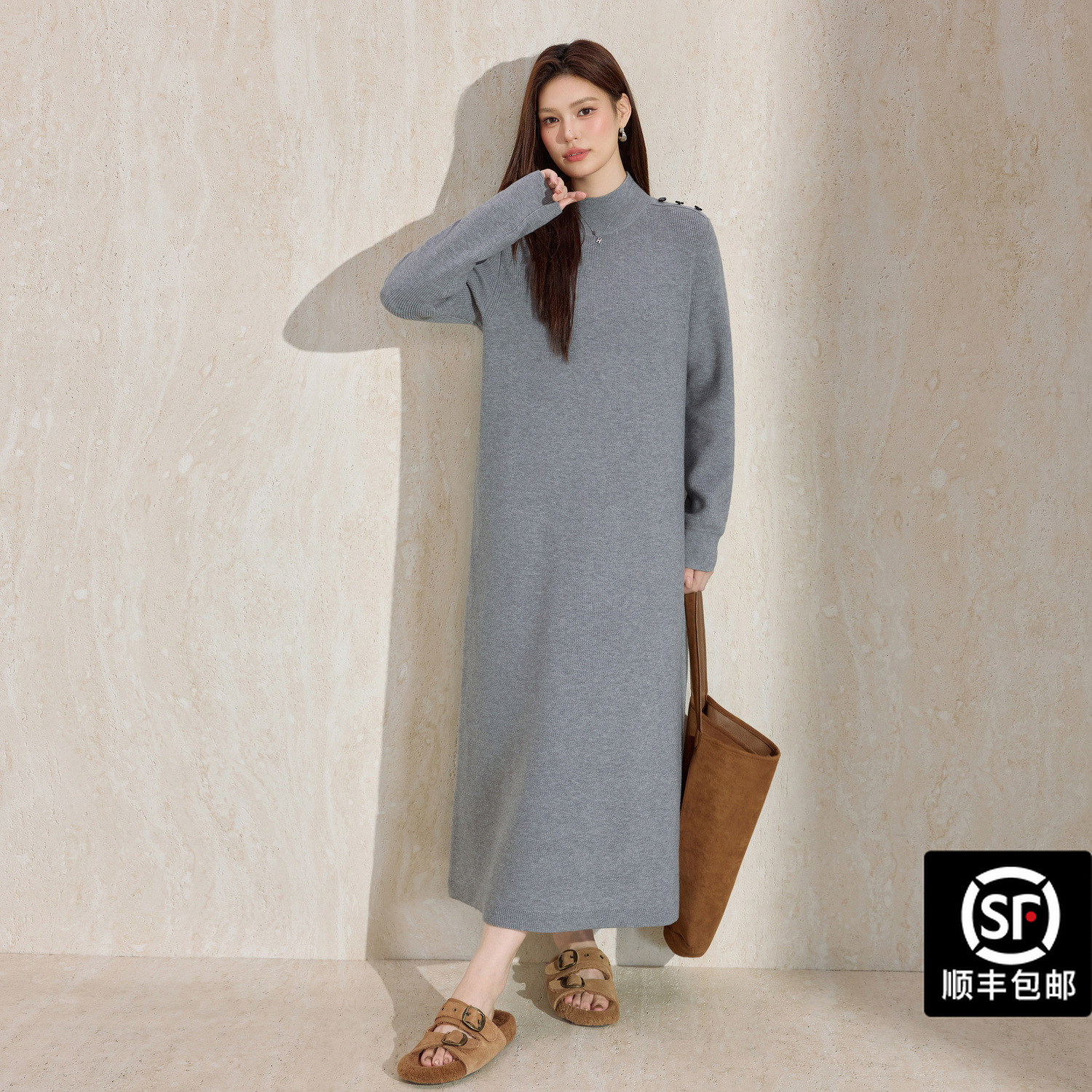 蓝语大码半高领针织连衣裙冬季长款宽松加厚打底毛衣裙2025新款女