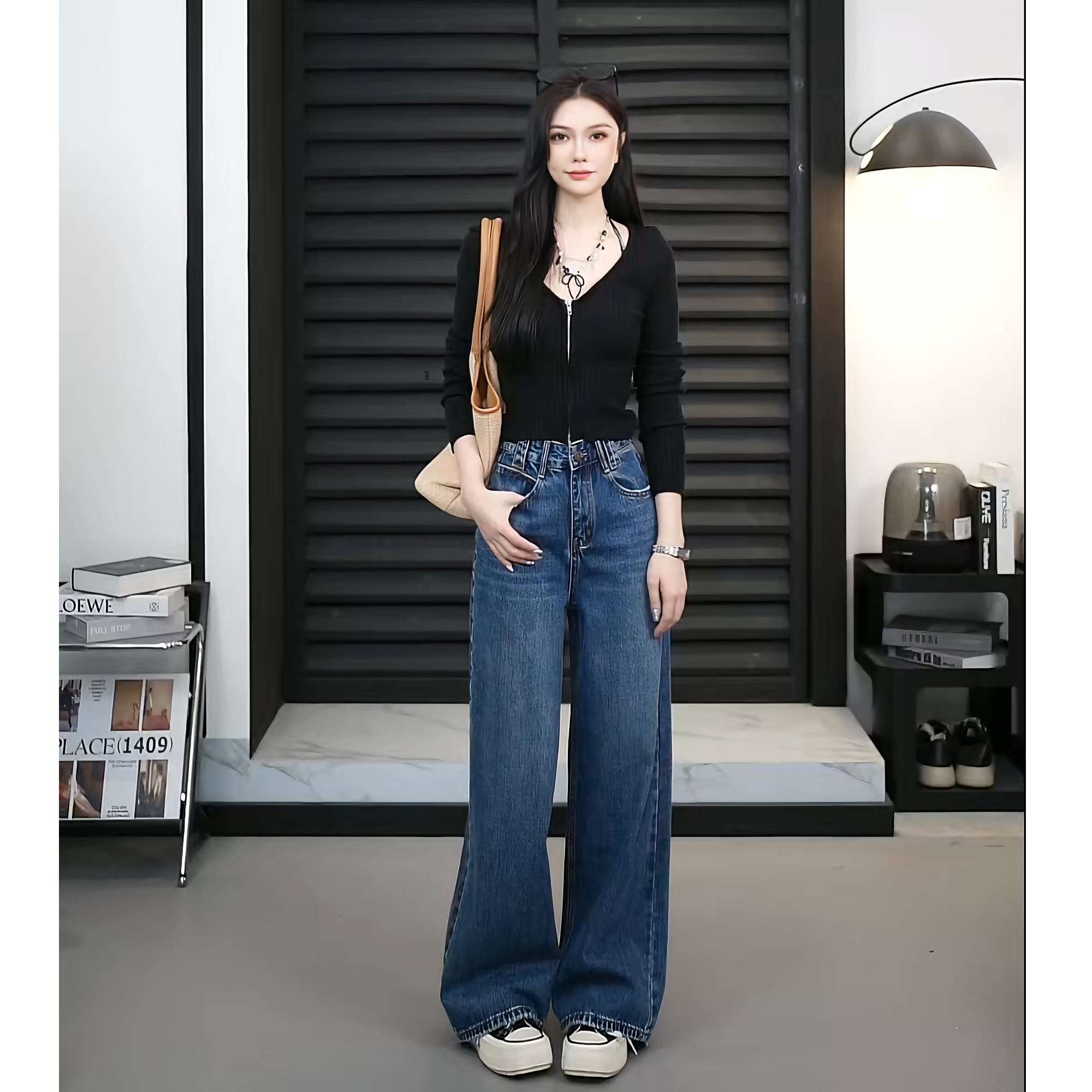 【TO&HR.GIRL】THE8981Q-2025爆款阔腿裤高腰垂坠感美式街头牛仔裤