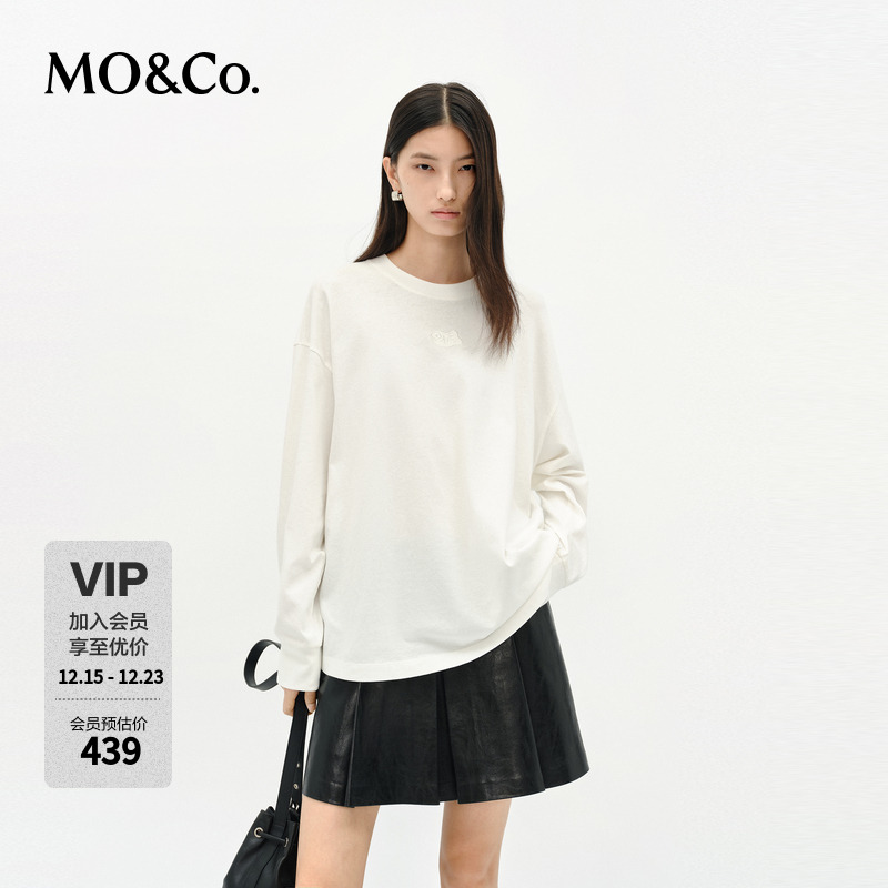 MOCO长袖T恤2025锦鲤刺绣圆领宽松MBE1TEE014
