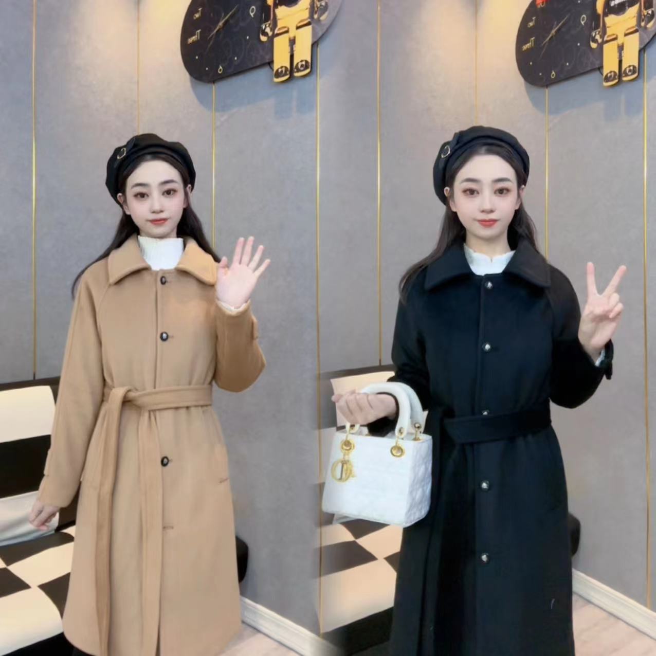 【清】冬季新款高级感赫本风呢子大衣韩系毛呢外套女装0100