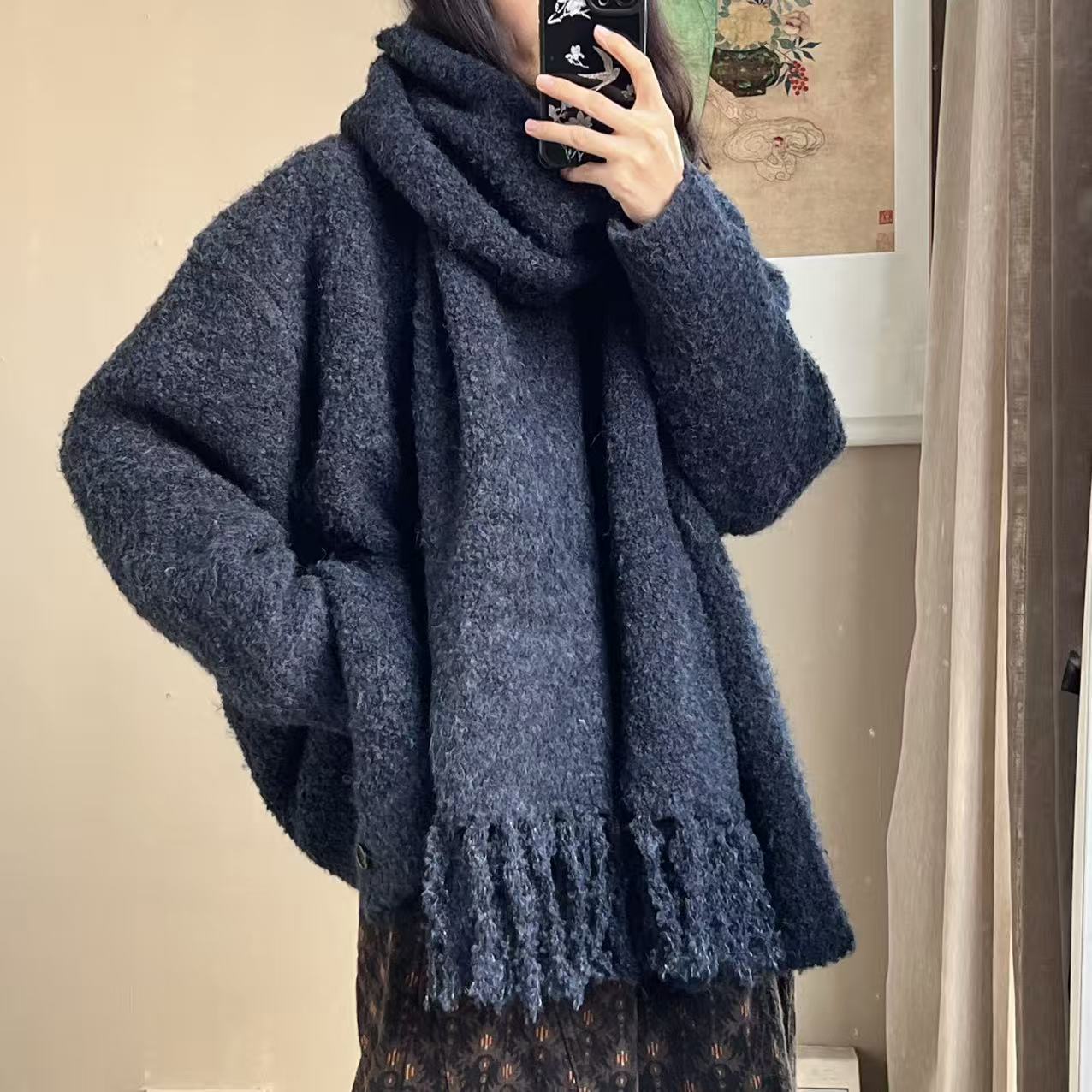 围巾是一套12%羊毛韩版毛衣外套1194