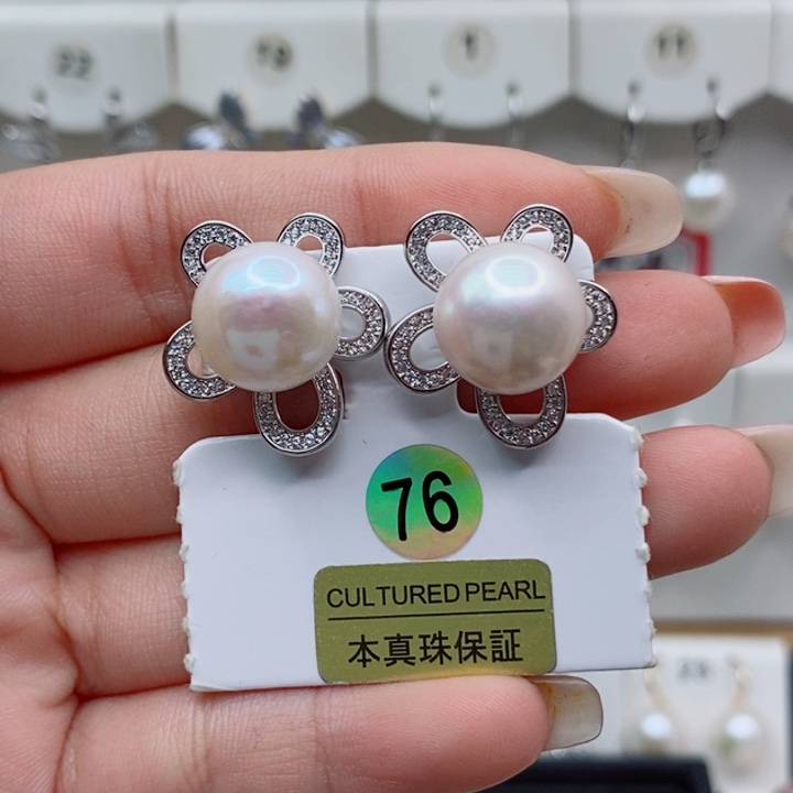 可***乐银S925镶嵌淡水珍珠耳饰