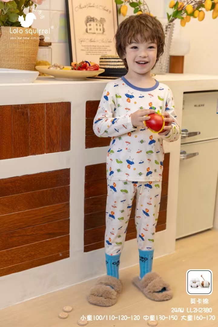 小松鼠洛洛莫卡棉男童宇宙飞碟 秋衣套装LL2H2380