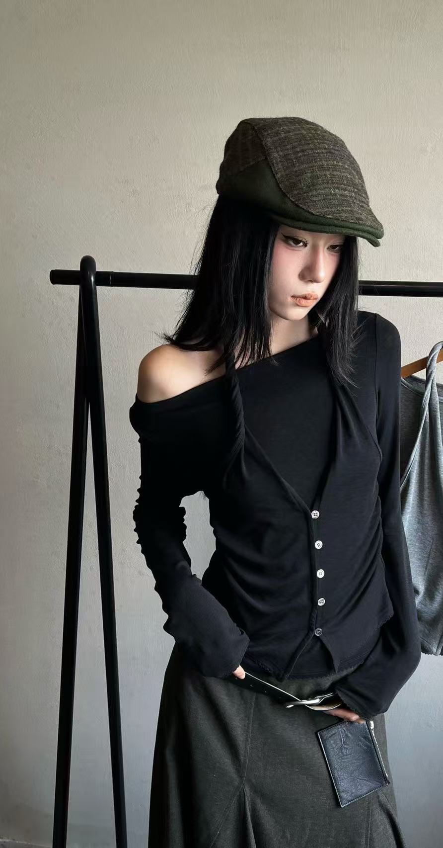 Esu 假两件挂脖上衣女T恤  5939