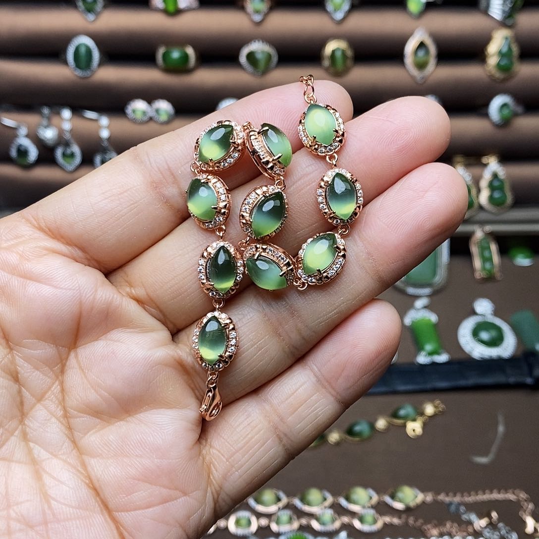 吊坠(不含链)银S925镶嵌和田玉（碧玉）繁手链