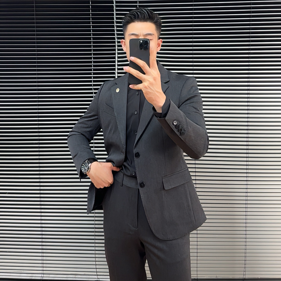商务休闲单排两粒扣西服套装修身韩版职业正装新郎结婚礼服西服男