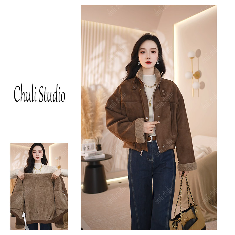 【ChuLi】2025秋冬新款韩版宽松显瘦翻领皮毛一体外套百搭夹克