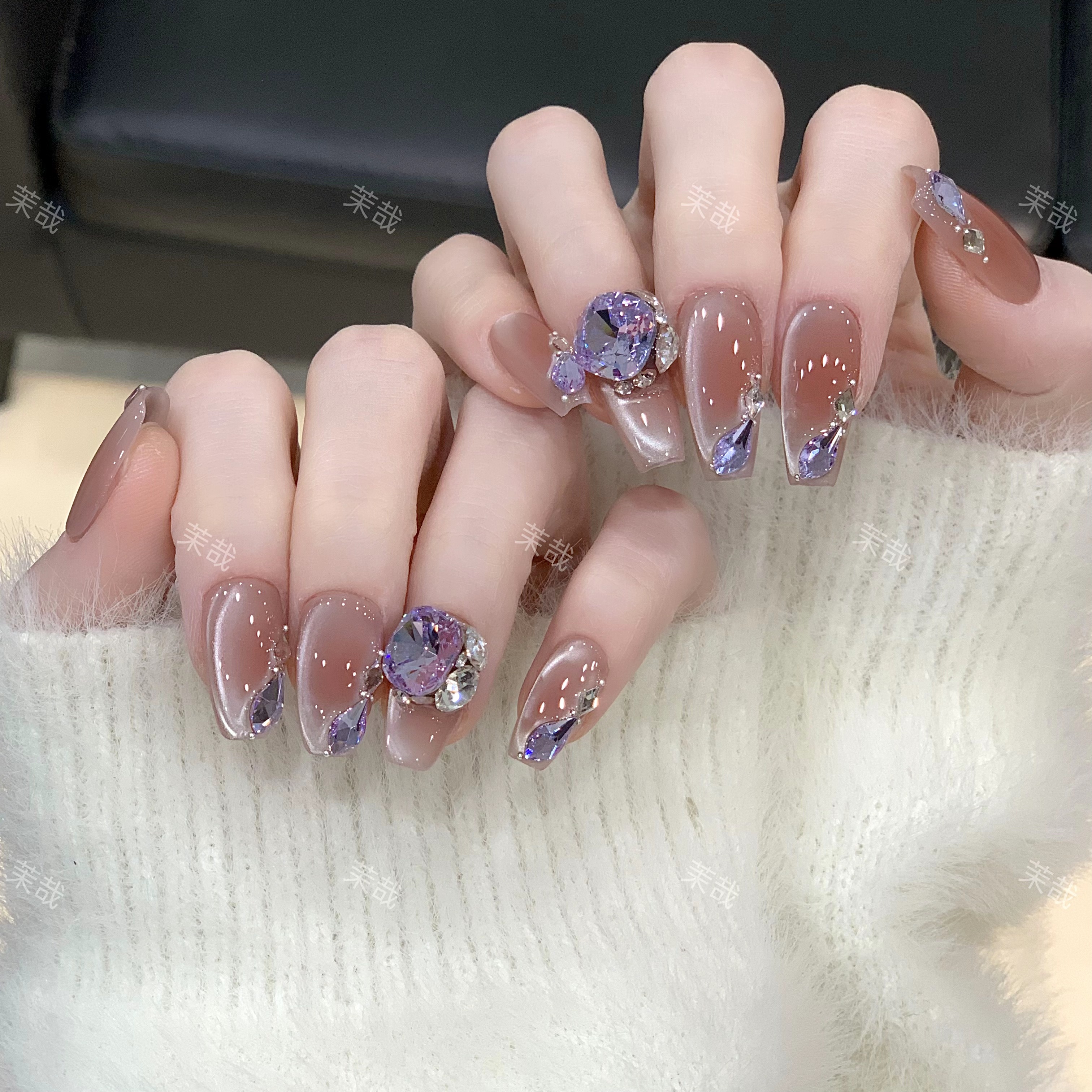 茉哉绮绮现货【紫霞仙子】纯手工定制美甲拆卸穿戴甲A4082