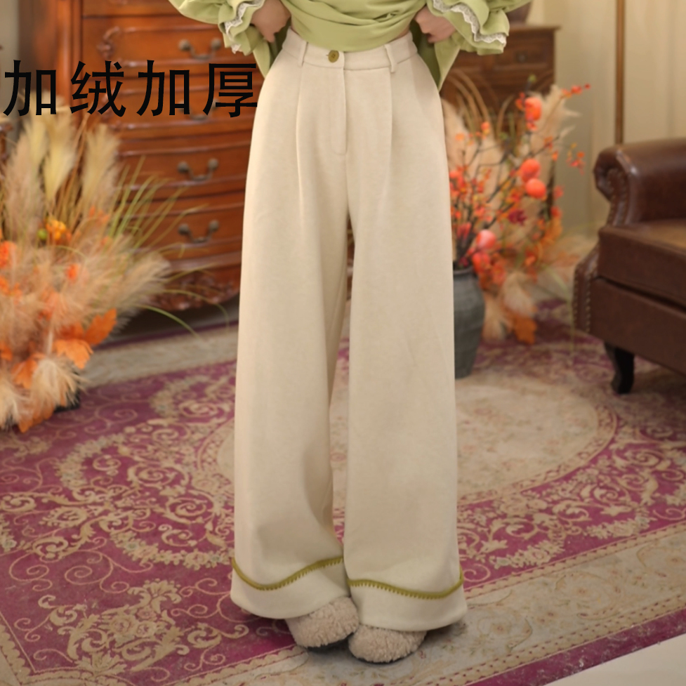 扣子家【金玉腰】冬季加绒加厚高腰直筒长裤阔腿休闲裤KK0726517