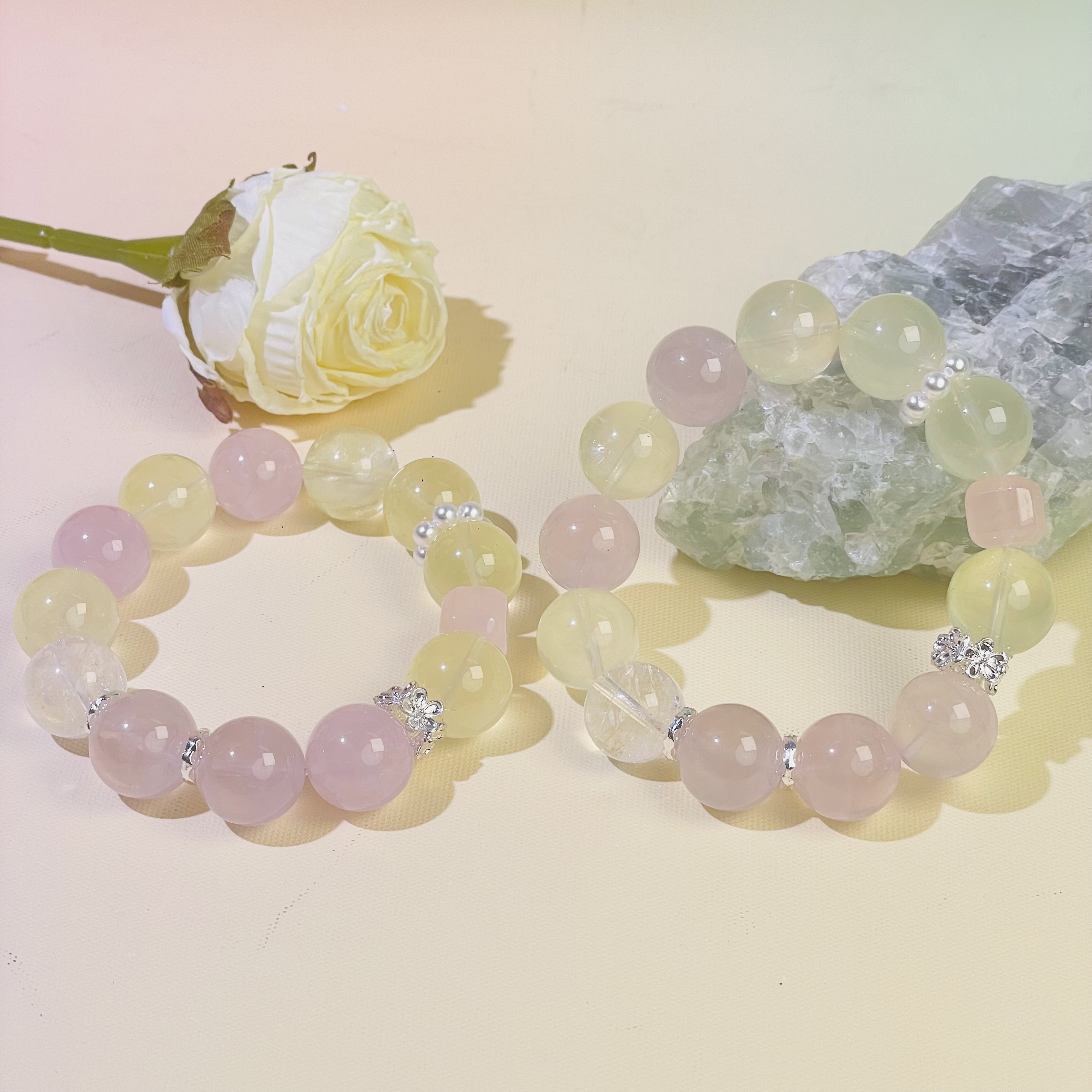 【936 豆蔻年华】粉晶黄水晶白水晶14-15mm手串面小仙多样性发其一Z