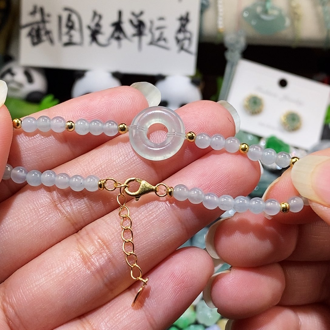 翡翠未镶嵌颈饰高冰甜甜圈手链可调节
