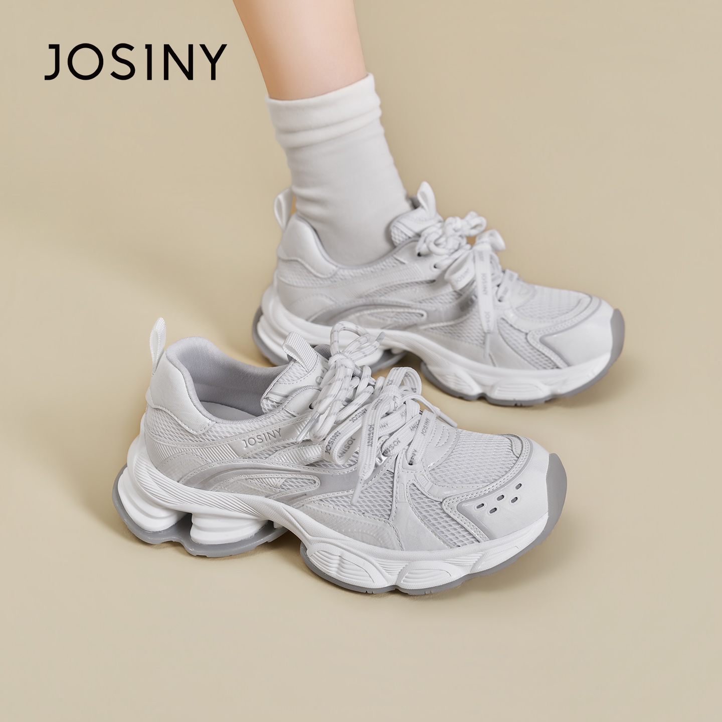 卓诗尼厚底老爹鞋2026春季新款透气网面运动休闲女鞋6J2A21721