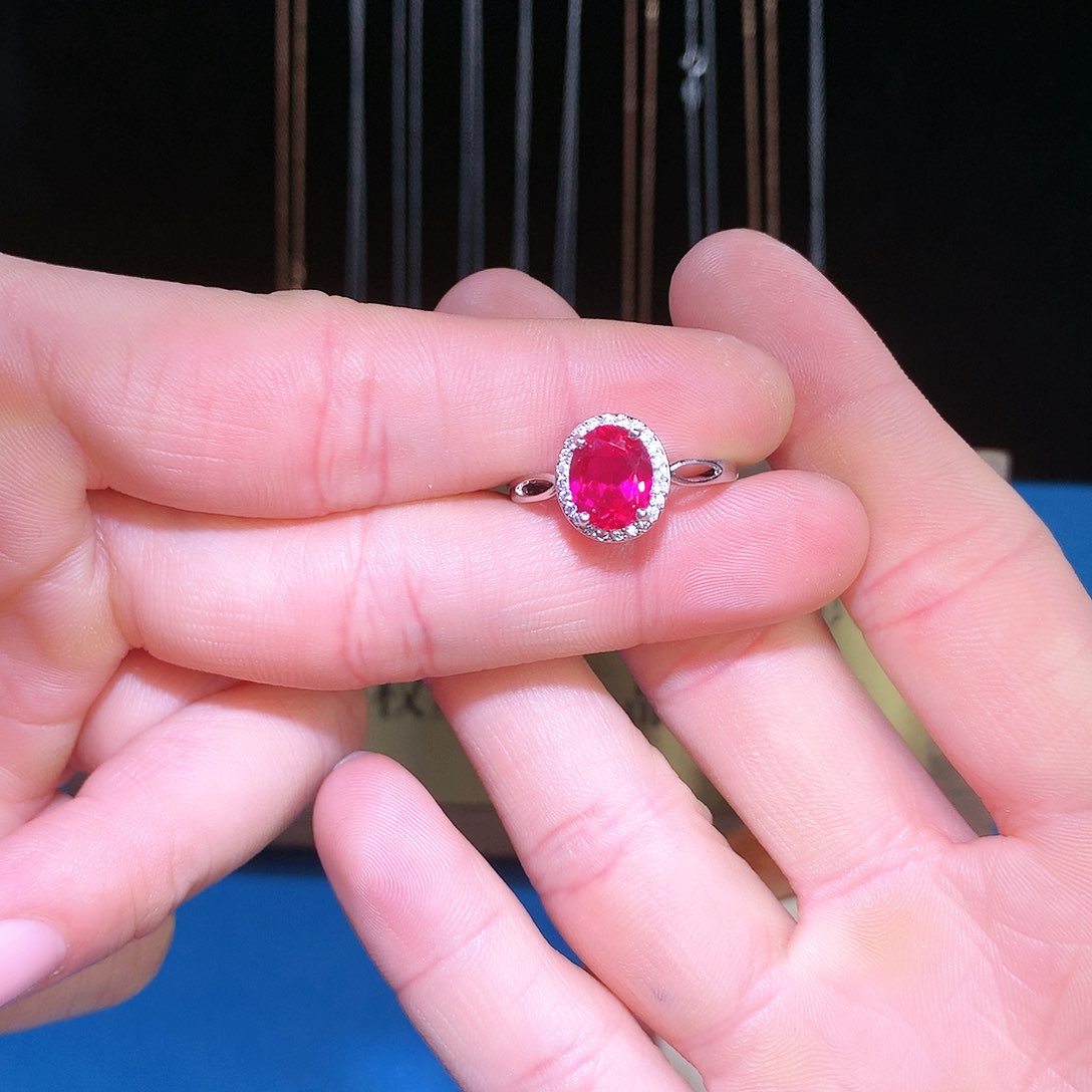 红宝石戒指银S925镶嵌