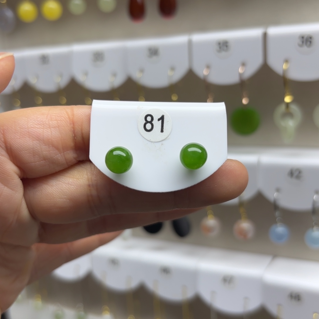 和田玉银S925镶嵌耳饰8mm