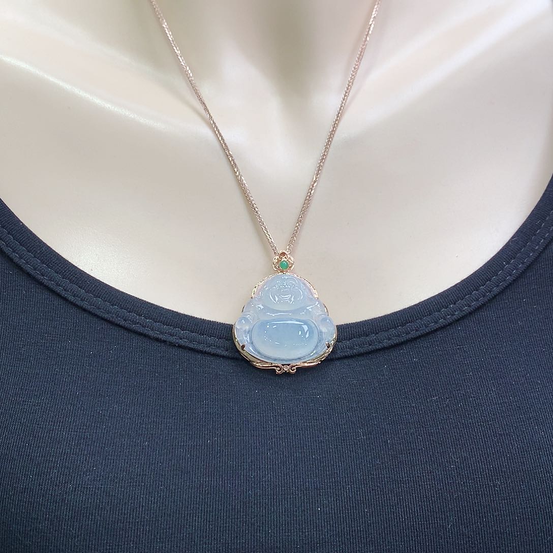 翡翠18K金镶嵌颈饰佛公