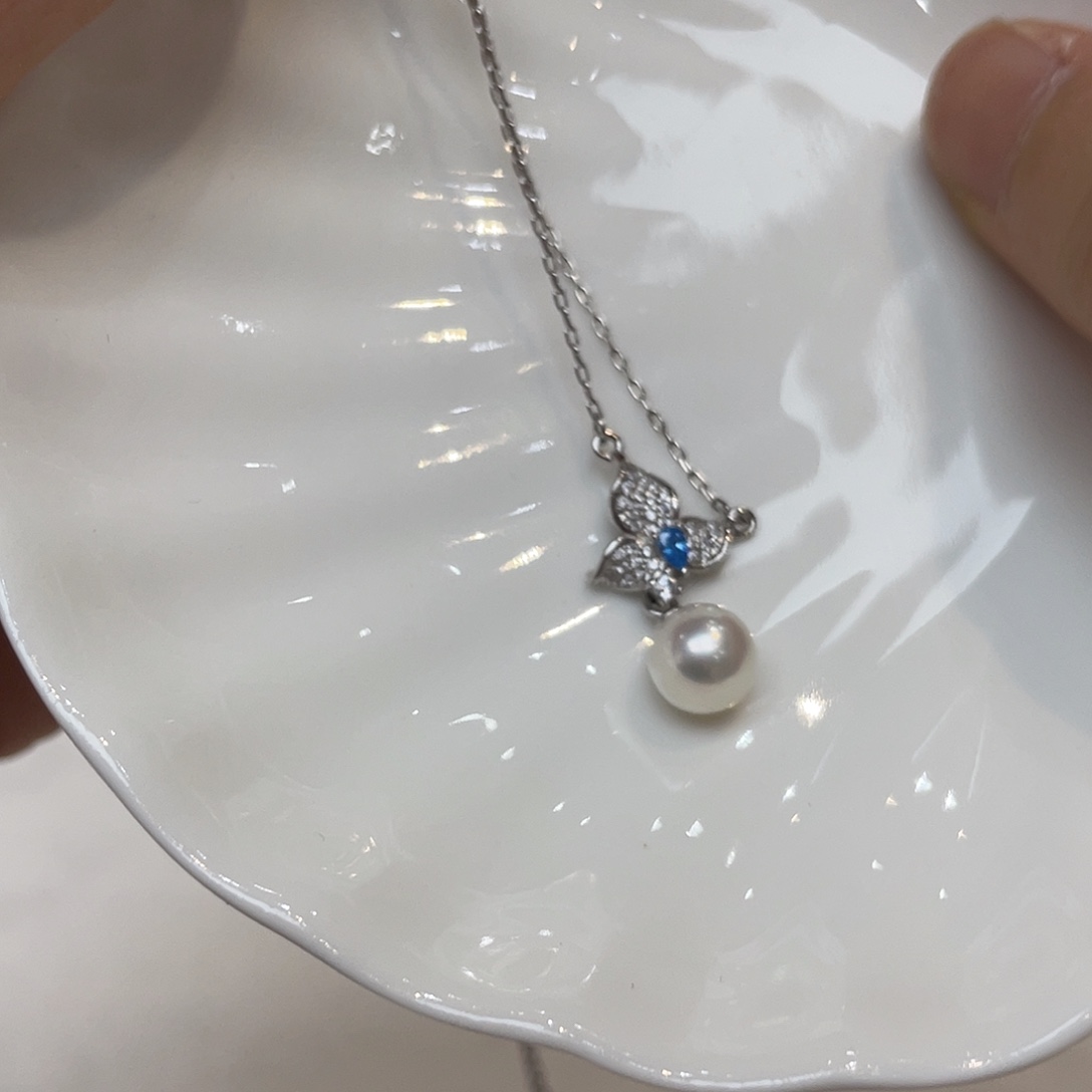 项链银S925镶嵌海水珍珠