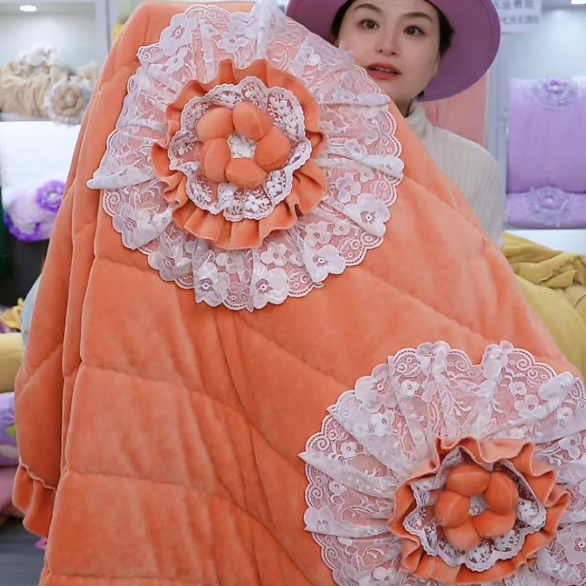 预售 （甜甜蜜蜜）新款手工盘花四件套多功能万能被绗缝床盖加厚