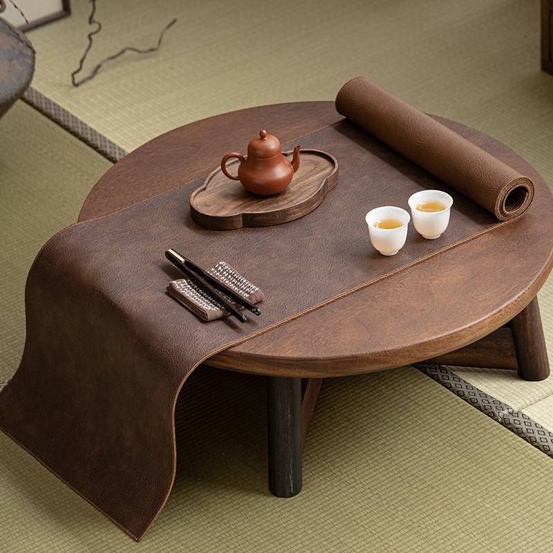 现代家用皮革日式茶席干泡垫子中式禅意桌旗简约茶台茶道配件精品