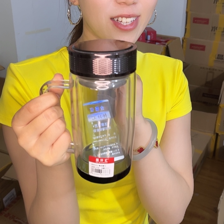 高硼硅玻璃盖子款精品办公杯400毫升棕色