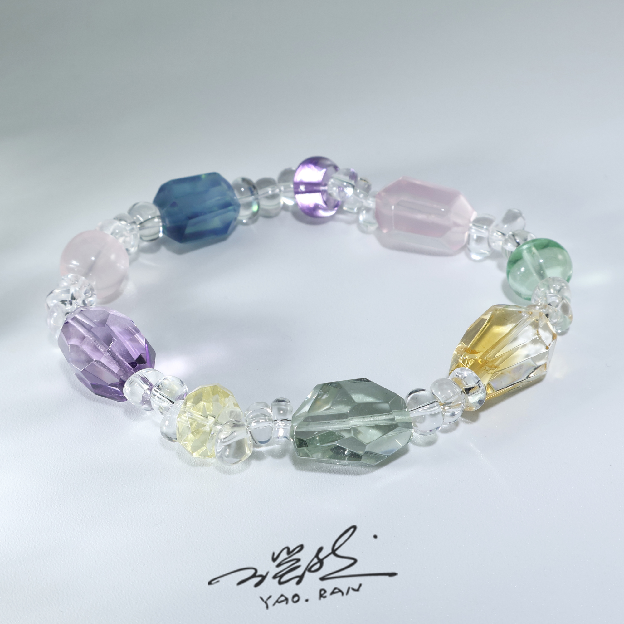 【瑶光】水晶多彩手串净体随形切面五行搭配手链