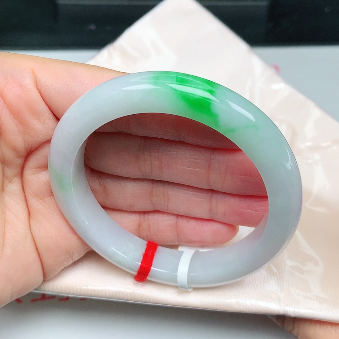 未镶嵌手镯翡翠阳绿白底青6