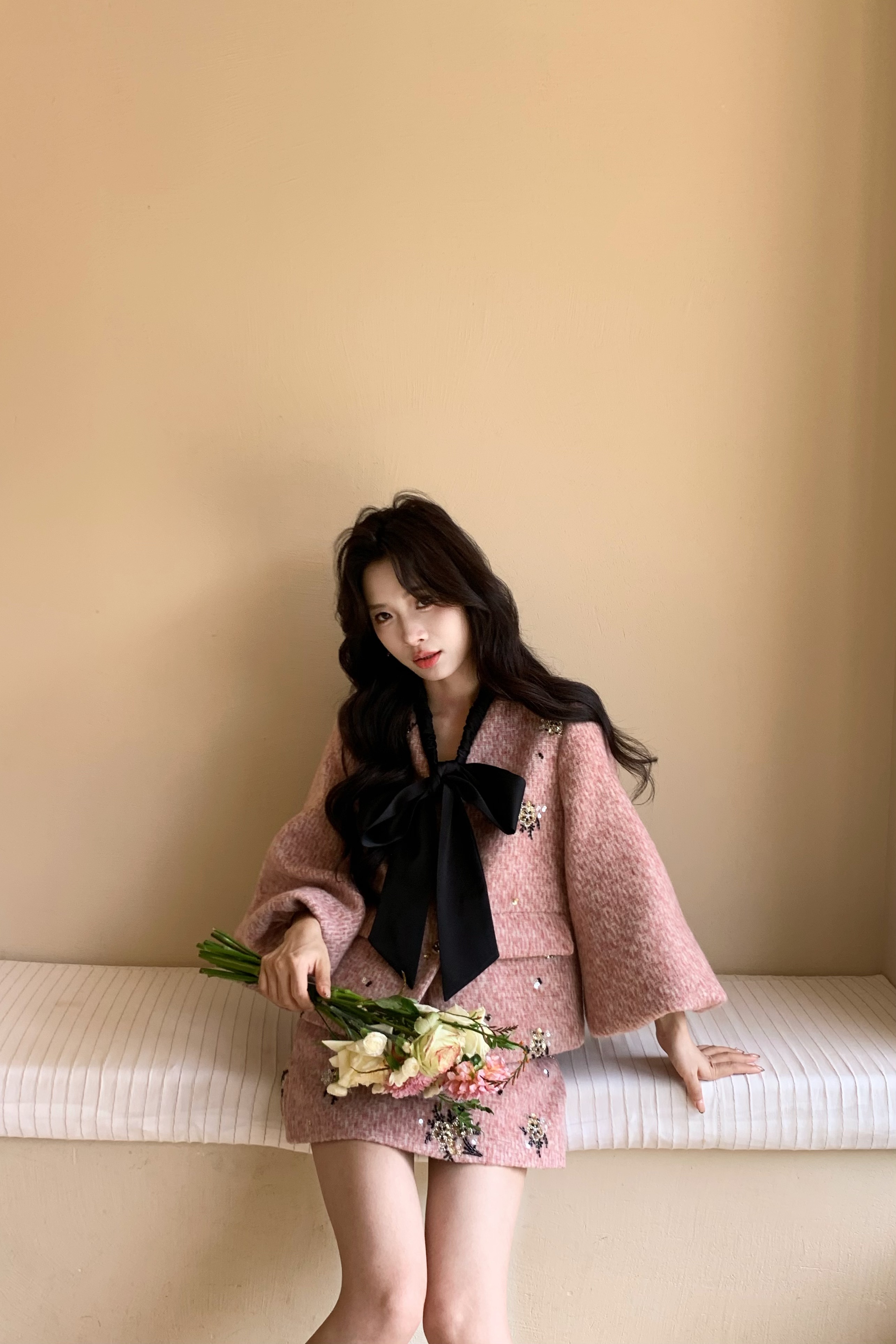 DD【柔柔心动套装】秋冬新款女装财阀千金小众老钱风灯笼袖毛呢套装