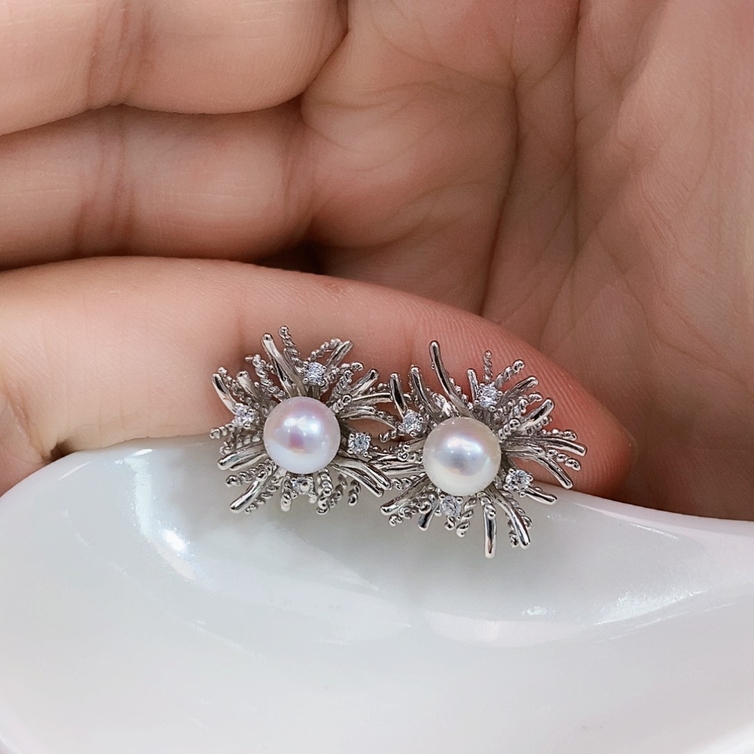 银S925镶嵌特价新品耳饰淡水珍珠