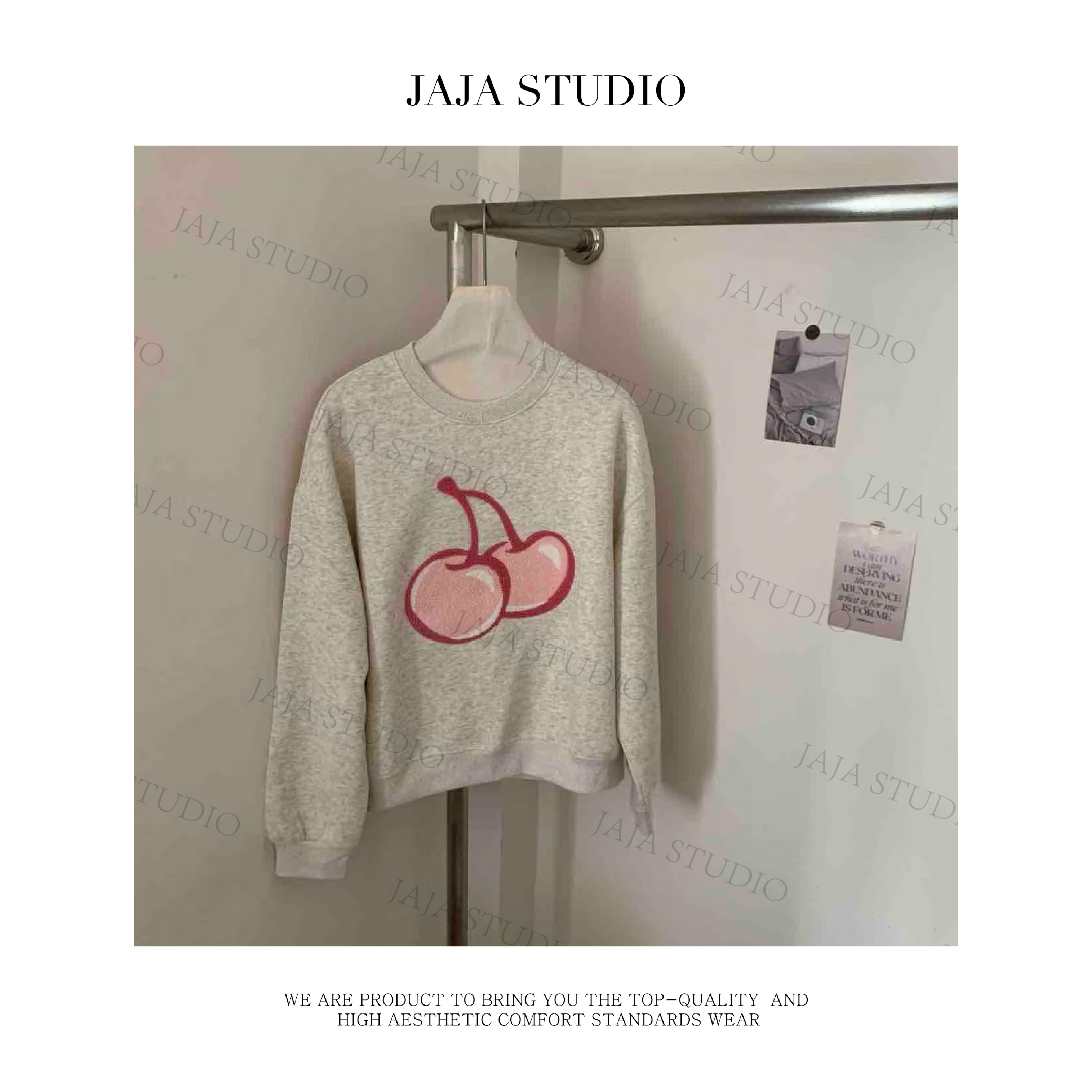『JAJA佳一』GC风~新款毛巾绣粉樱桃卫衣