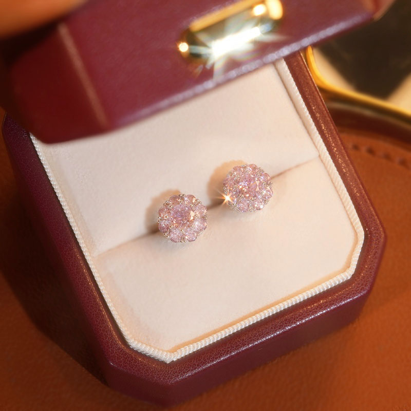 不锈钢耳饰 法式温柔可旋转精致粉色时尚耳钉少女简约耳饰F069