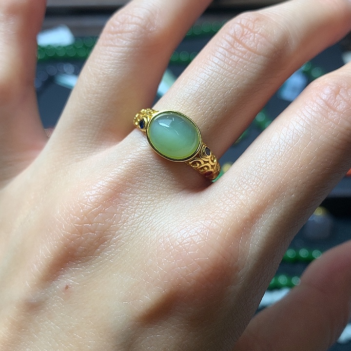 和田玉戒指银S925镶嵌