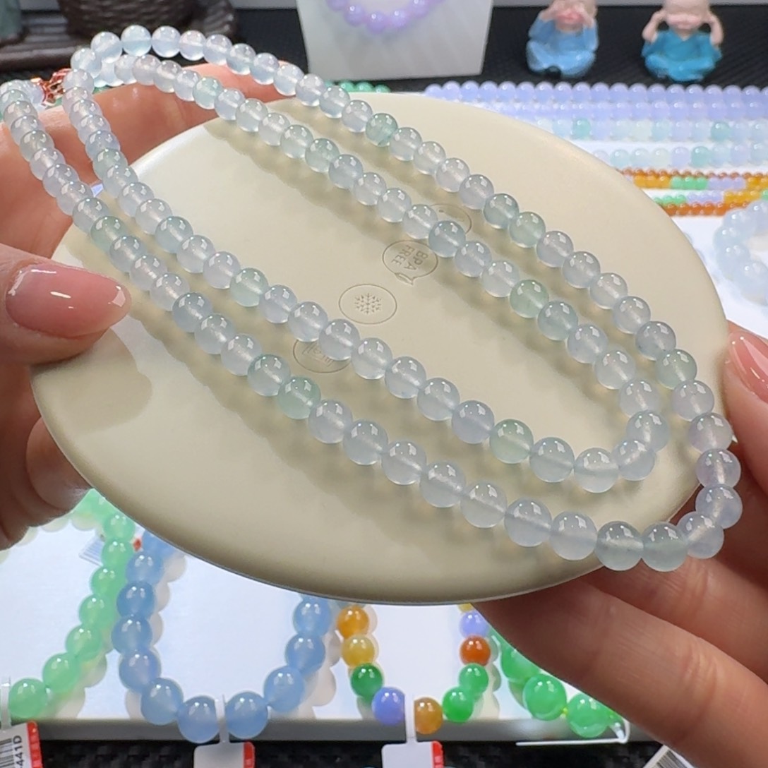 翡翠手链未镶嵌高冰幻彩长串6mm
