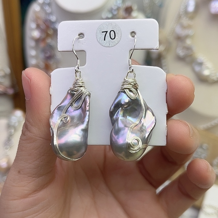 银S925镶嵌淡水珍珠耳饰