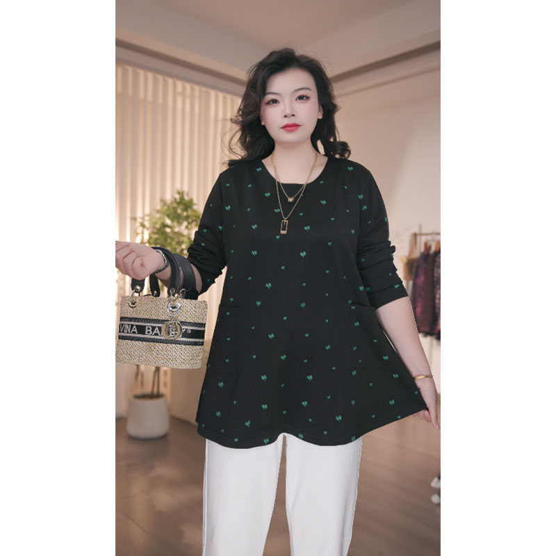 大码女装常规薄款圆领时尚风中长款中老年女装休闲长袖