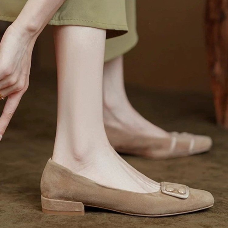 气质磨砂复古方头单鞋女2024春秋设计感pu皮法式豆豆低跟舒适瓢鞋