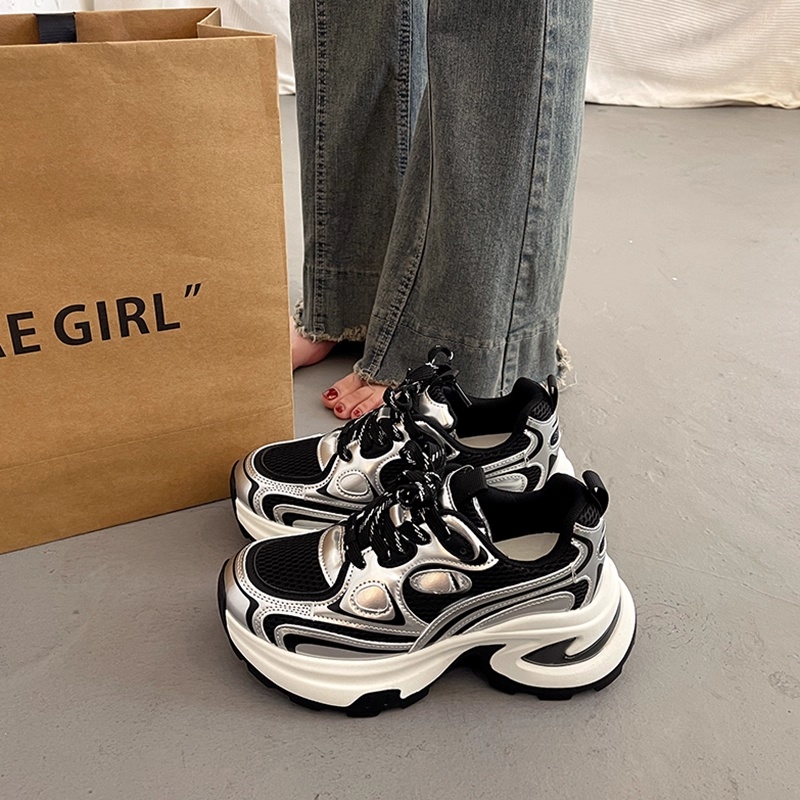 白鹿明星同款鞋老爹鞋女秋冬新款厚底增高透气鞋子休闲运动鞋女款