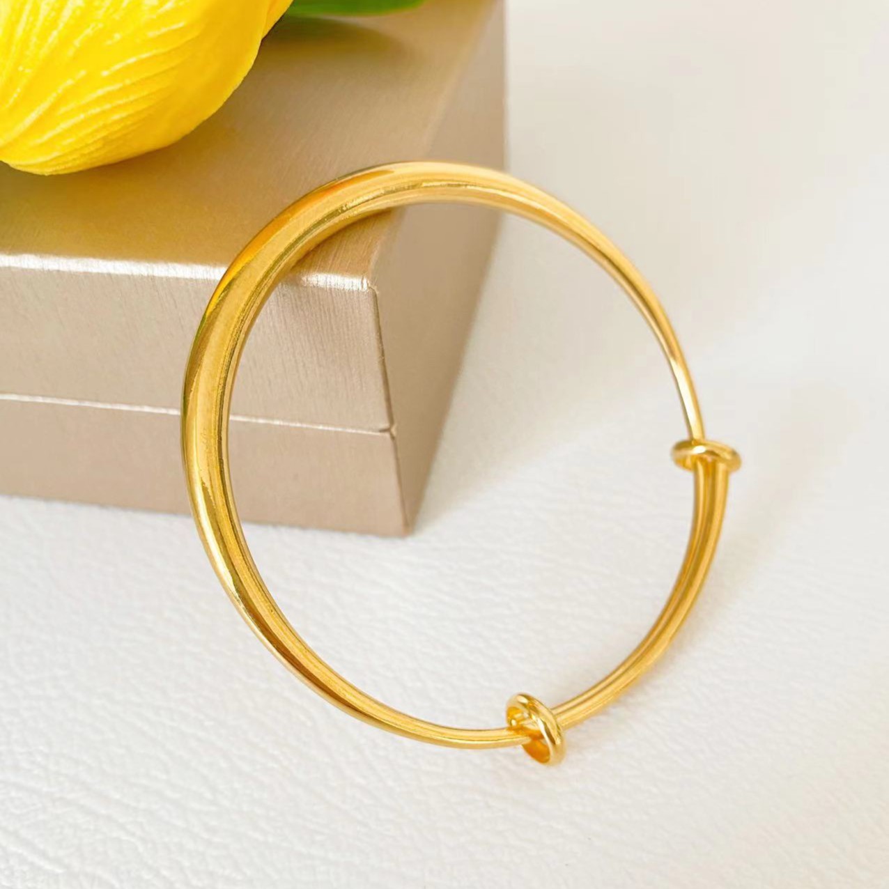 铜合金手镯 气质经典光面素圈推拉手镯圈口可调节实心百搭亮面