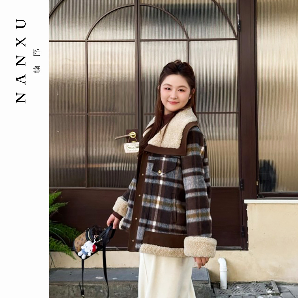 楠序【圣马丁】源子微胖女装 2025年冬装新品格子百搭羽绒服YZ38021