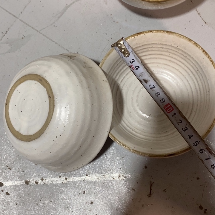 瓷片白粉引芝麻釉碗一对