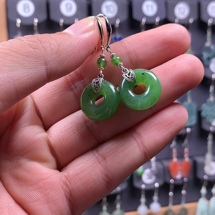 【闪购商品】和田玉耳饰银S925镶嵌