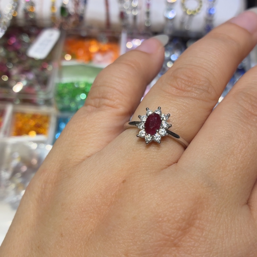 红宝石戒指银S925镶嵌