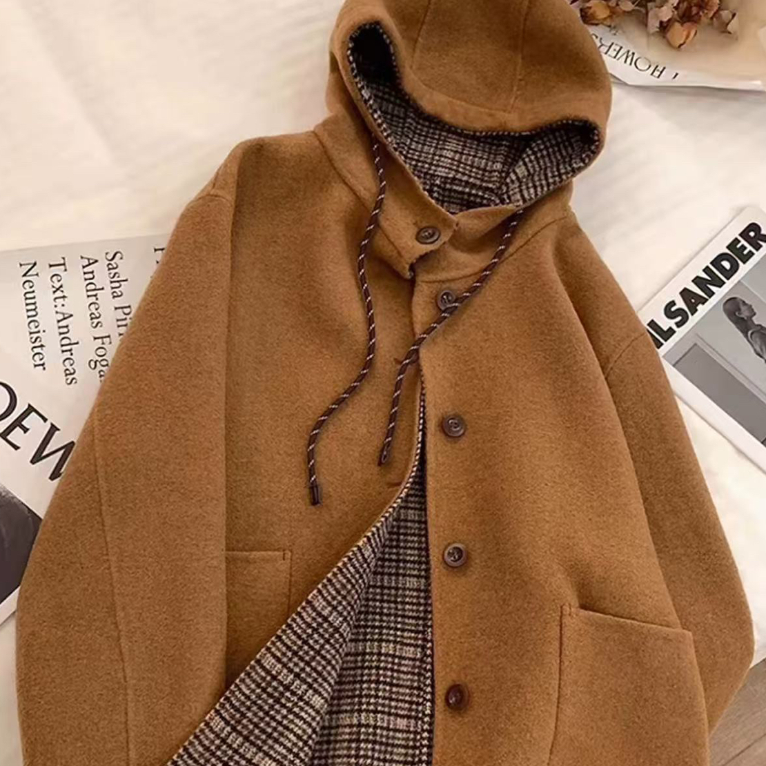 2025年秋季小个子赫本风复古连帽高级感外套衣