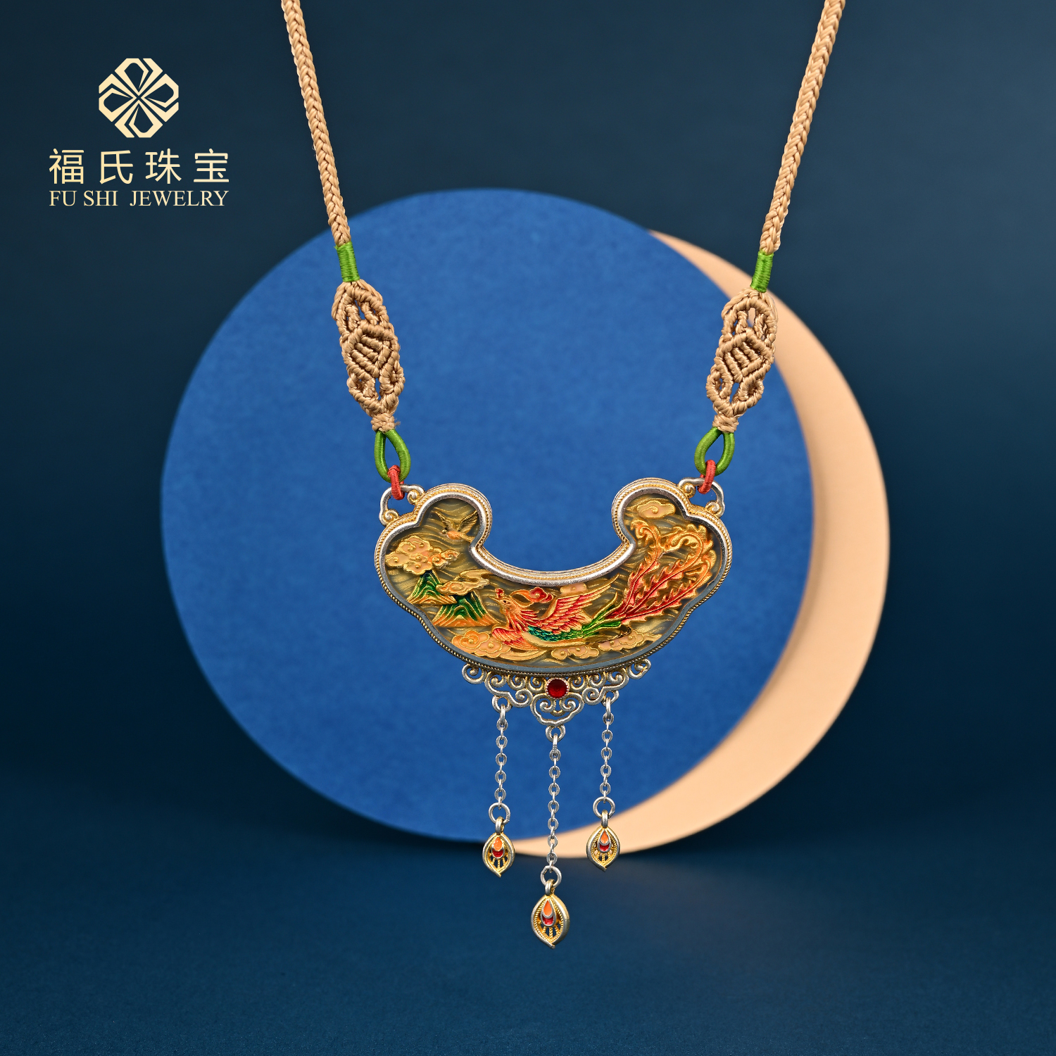 FUSHI/福氏 吊坠足银 9999 鎏光景泰蓝凤舞九天.岁月如幻 约24g