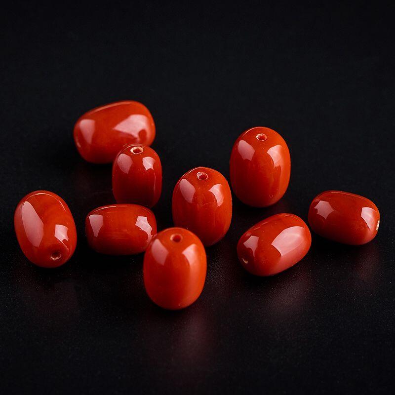 南红卡13*17桶珠一颗川料牛血红火焰配饰