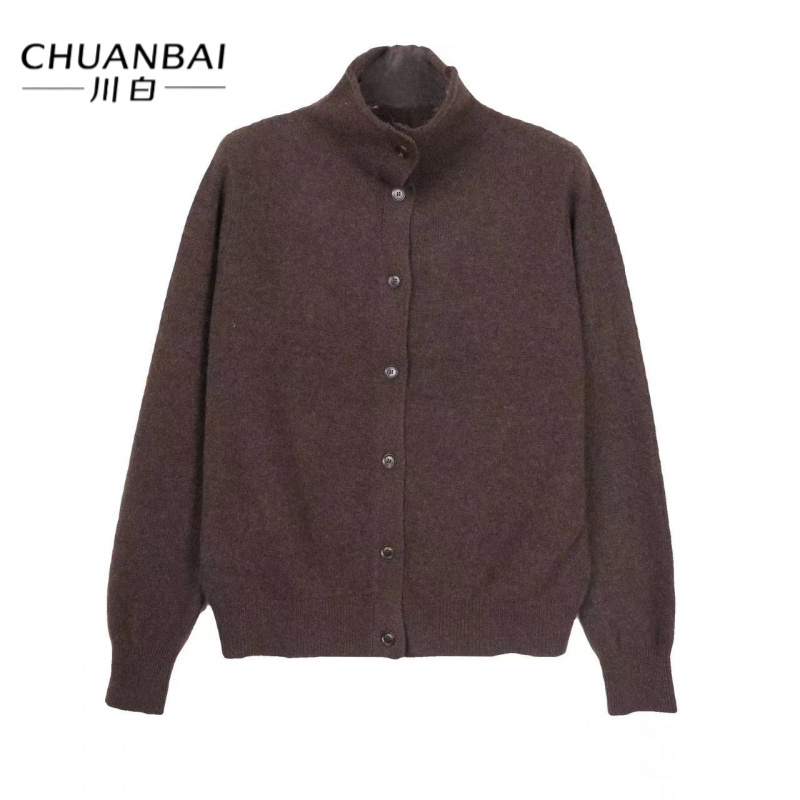 川白【大劳专属】CHUAN BAI 牦牛绒高领纯色时尚羊绒针织开衫立领