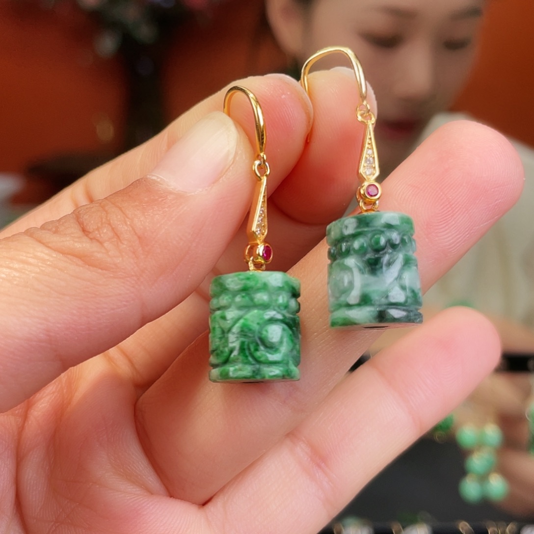翡翠银S925镶嵌耳饰