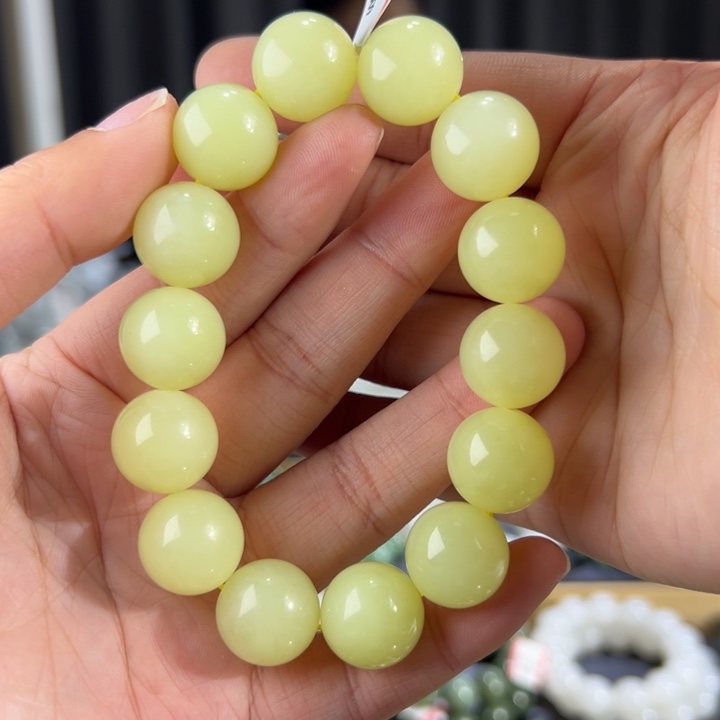 和田玉手串未镶嵌新疆若羌黄口卡16圆珠