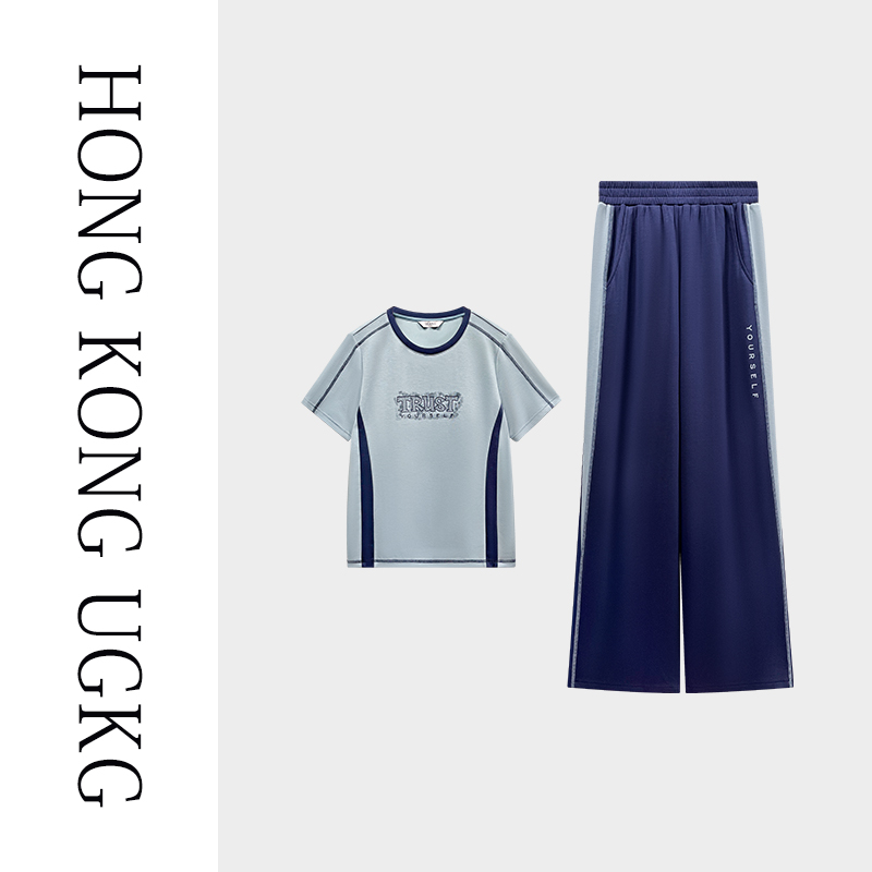 UGKG时尚休闲套装女夏季薄款防晒衣宽松阔腿裤两件套73252ZH369-2